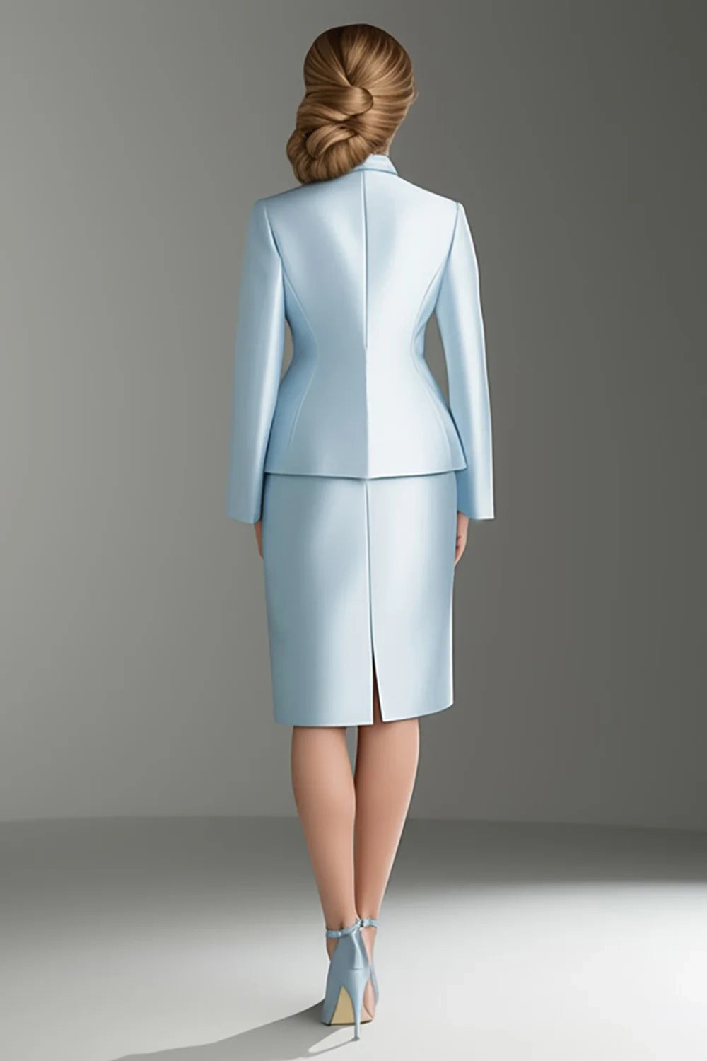 Blue Satin V-Neck Long Sleeves 2 pieces Mother Of The Bride Dress