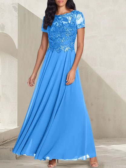 A-line short sleeved long bridal mother dress