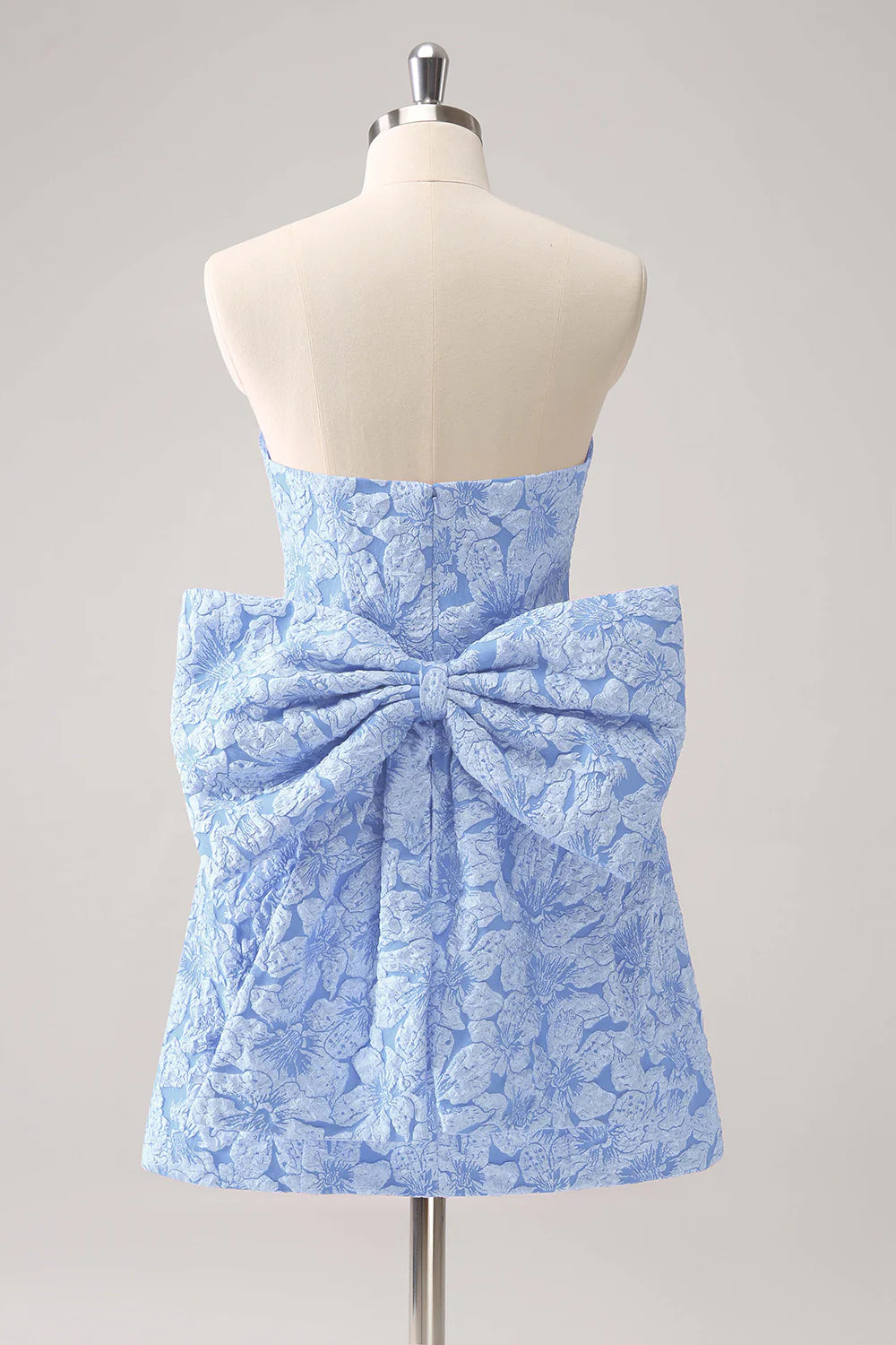 A-line strapless printed short bow back to school dress