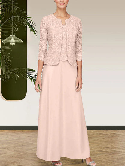 Sparkling lace satin skirt jacket dress with open top jacket