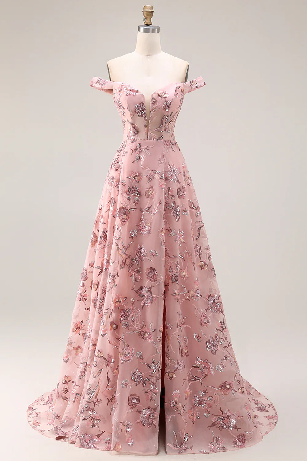 Blush Floral Off-the-Shoulder Evening Dresses