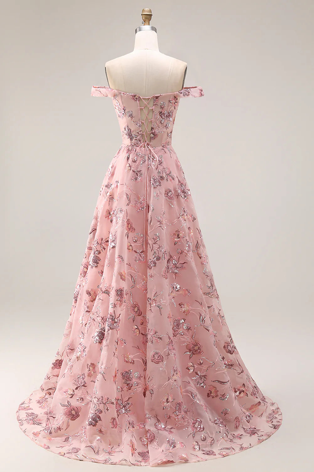 Blush Floral Off-the-Shoulder Evening Dresses