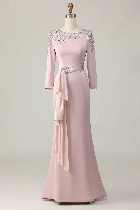Blush Lace Sheath Long Sleeves Mother Of The Bride Dress