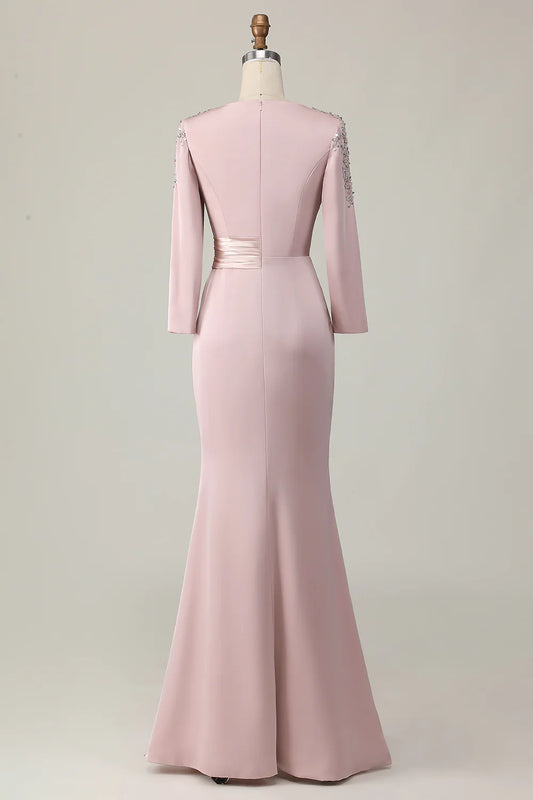 Blush Lace Sheath Long Sleeves Mother Of The Bride Dress