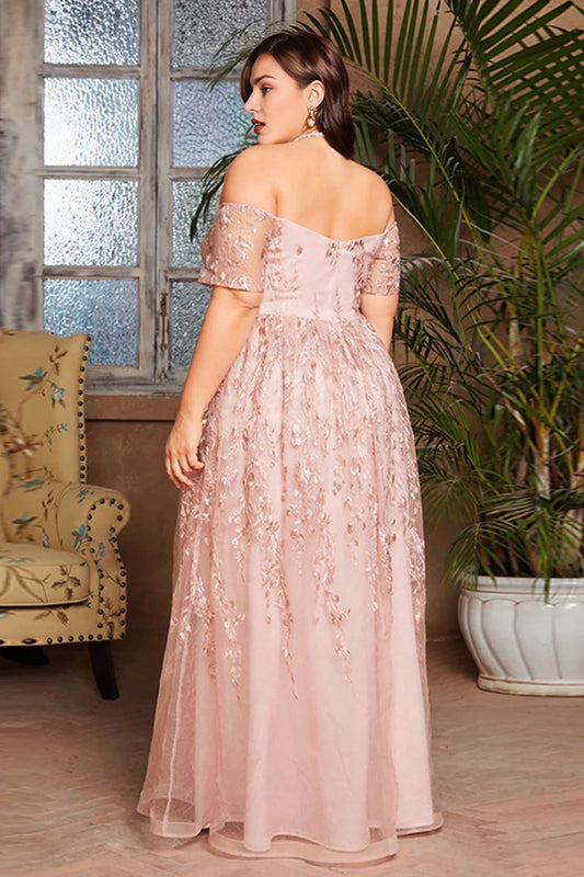 Blush Off The Shoulder Plus Size A Line Long Mother Of The Bride Dress With Appliques