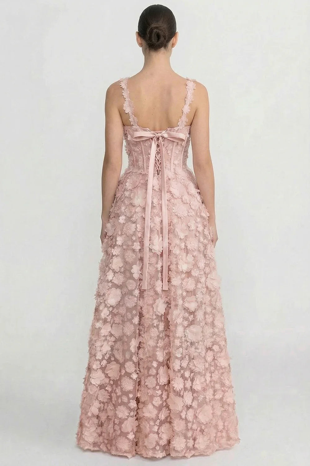 Blush Pink 3D Floral Corset A-Line Evening Dresses