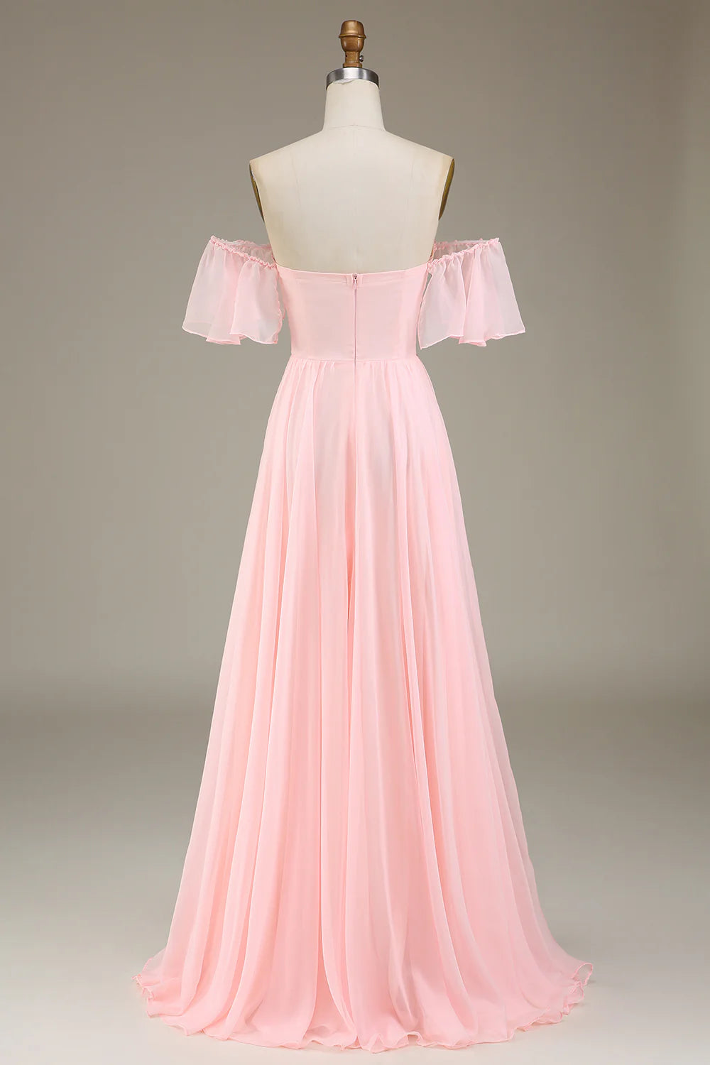 Blush Pink A-Line Off the Shoulder Long Bridesmaid Dress