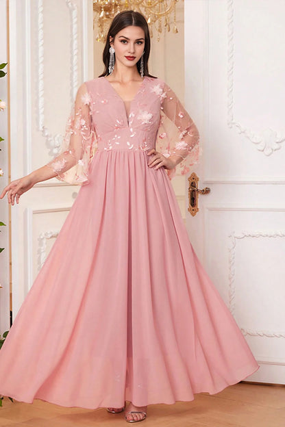 Blush Pink A Line Long Mother Of The Bride Dress WIth 3D Flowers