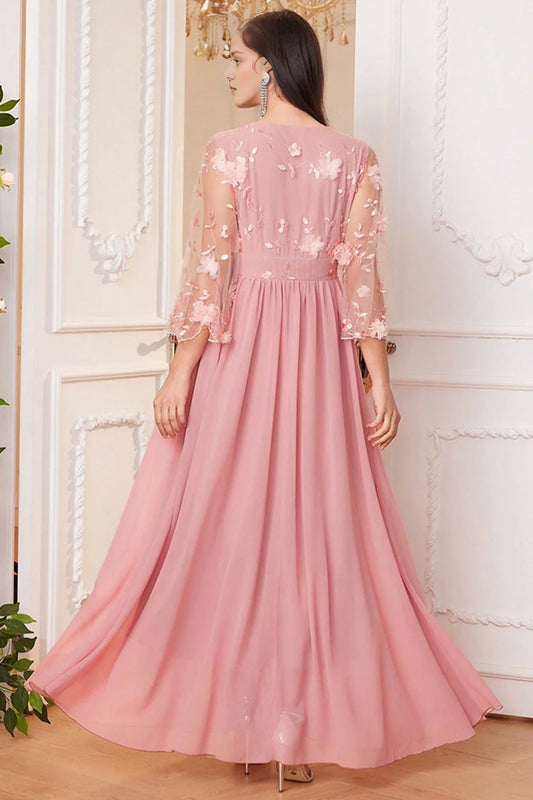 Blush Pink A Line Long Mother Of The Bride Dress WIth 3D Flowers