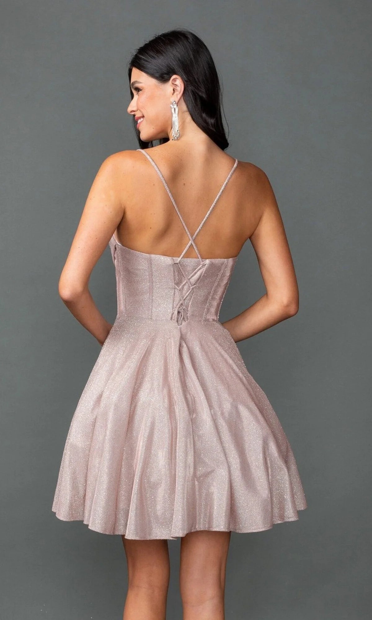 Blush Pink Glitter Spaghetti Strap Corset A Line Mini Evening Dresses