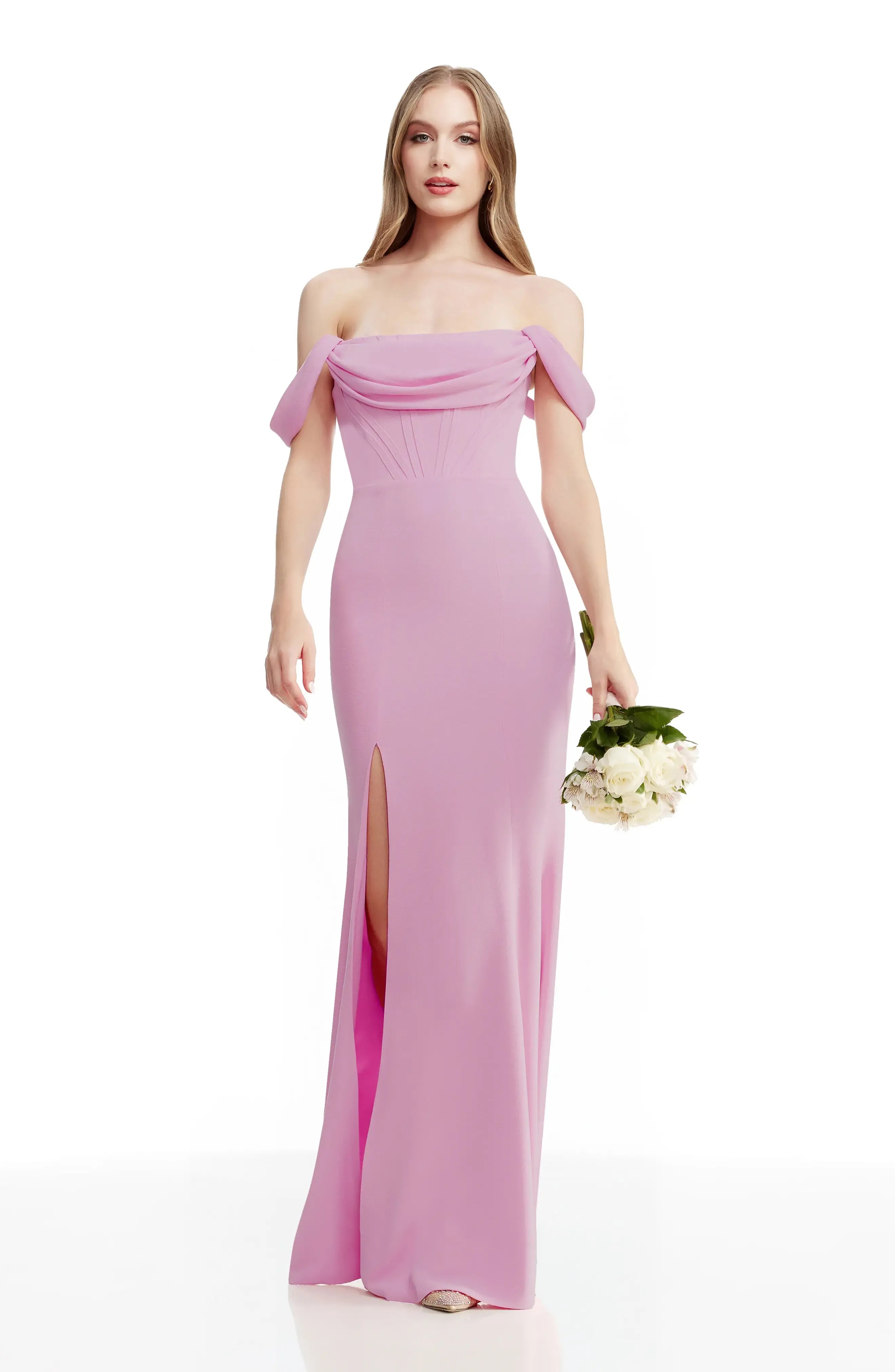 Blush Pink Off-the-Shoulder Corset Mermaid Evening Dresses with Slit