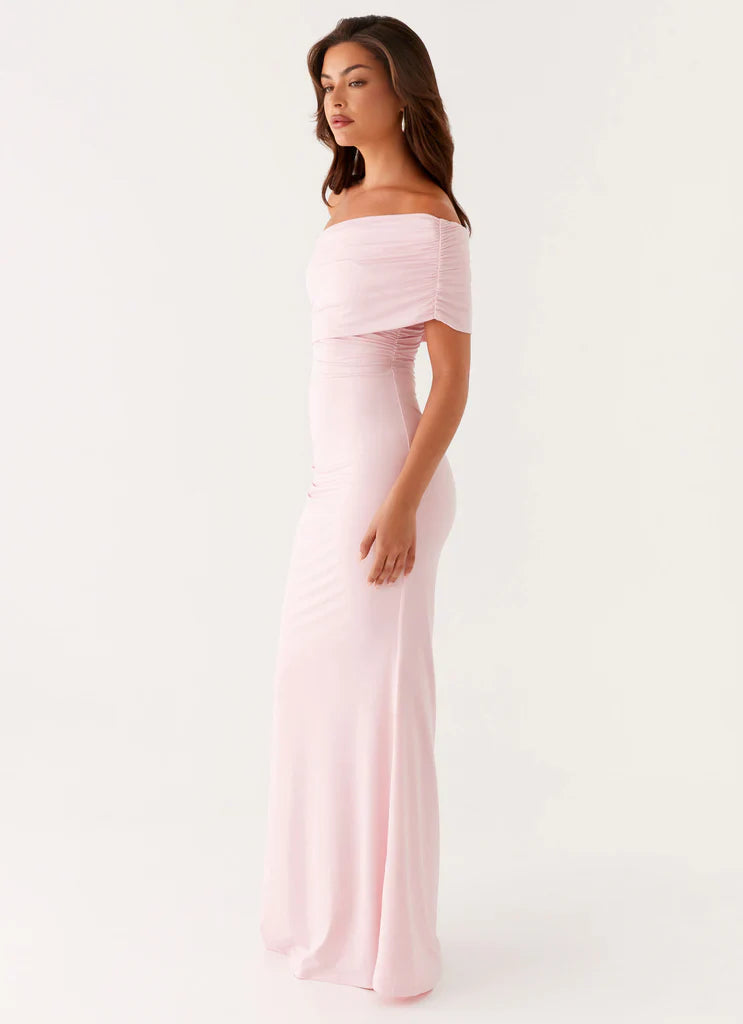 Blush Pink Off The Shoulder Ruched Bodycon Maxi Prom Dress for  Events