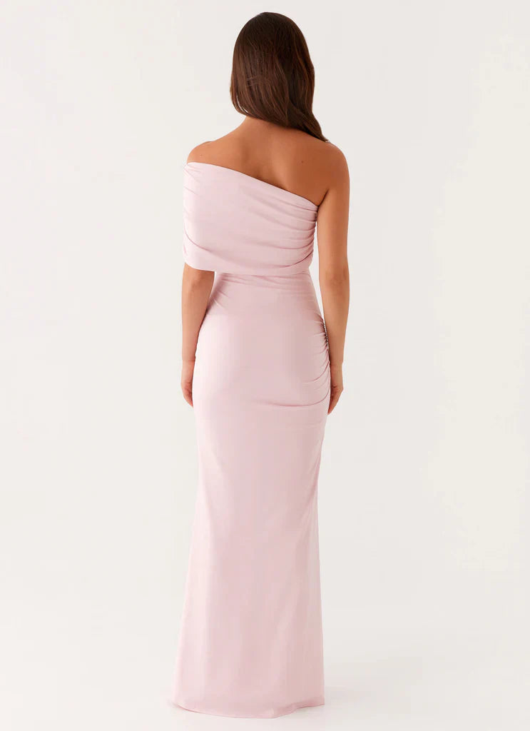 Blush Pink Off The Shoulder Ruched Bodycon Maxi Prom Dress for  Events