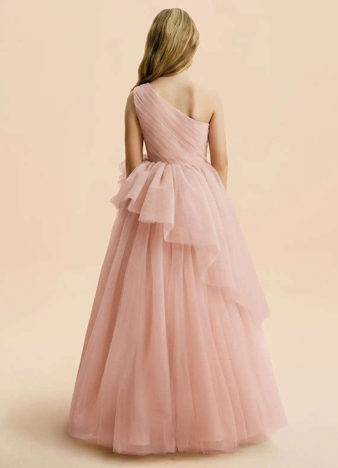 Blush Pink One-Shoulder Tulle Evening Dresses
