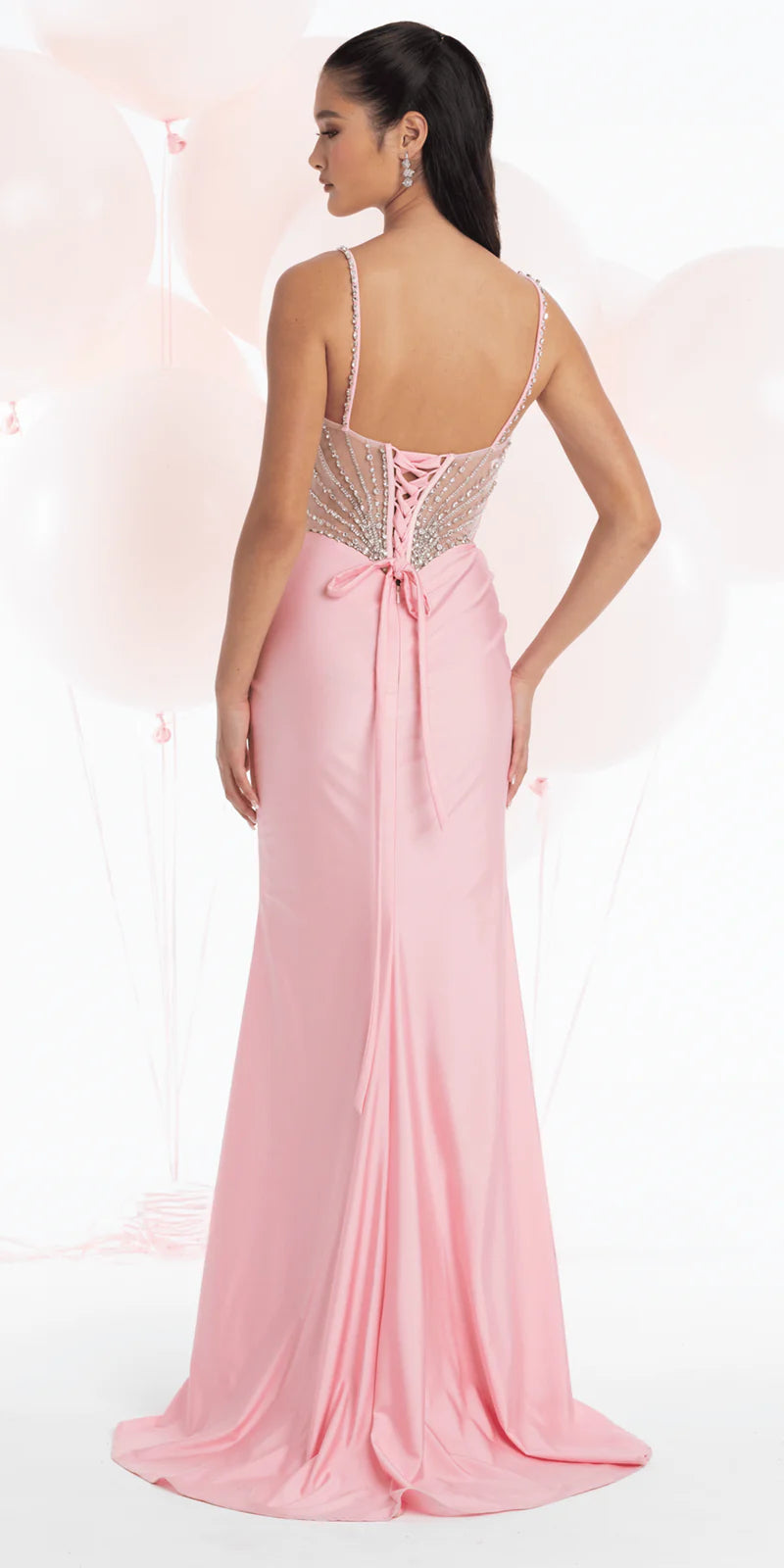Blush Pink Rhinestone Corset Mermaid Gown with High Slit Homecoming & Prom Dresses