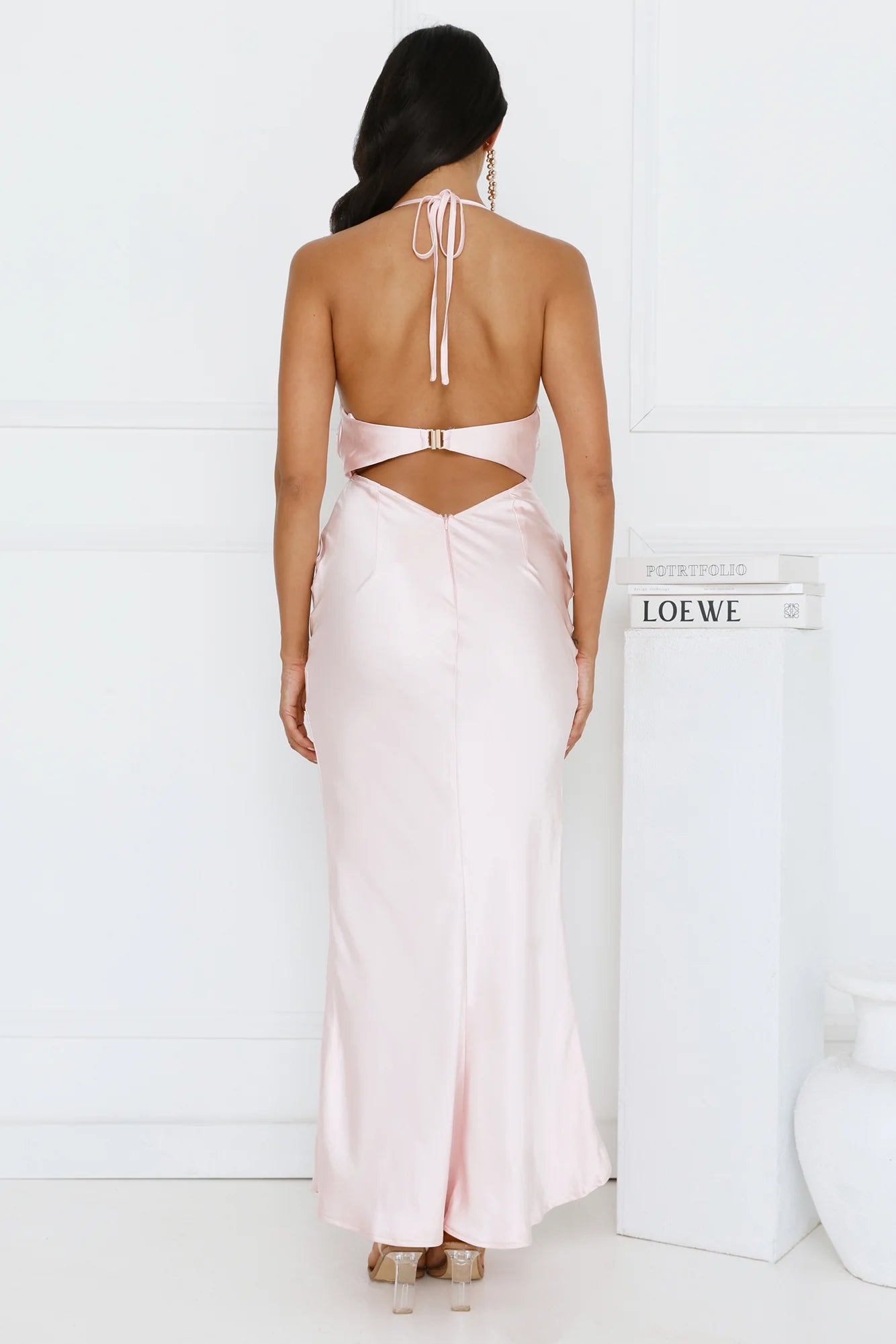Blush Pink Satin Halter Cutout Backless Mermaid Maxi Evening Dresses