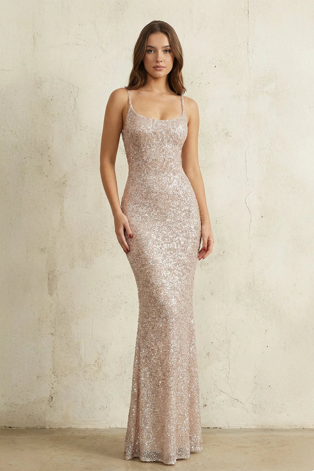 Blush Pink Sequin Mermaid Evening Dresses