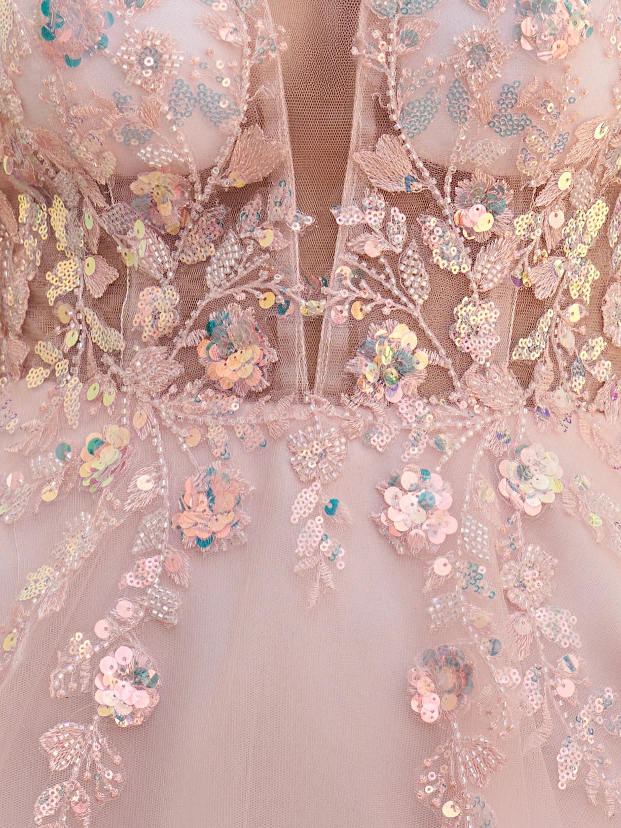 Blush Pink Spaghetti Strap Sequin Floral Appliqué Sheer Corset Lace Up Back Mini Evening Dresses