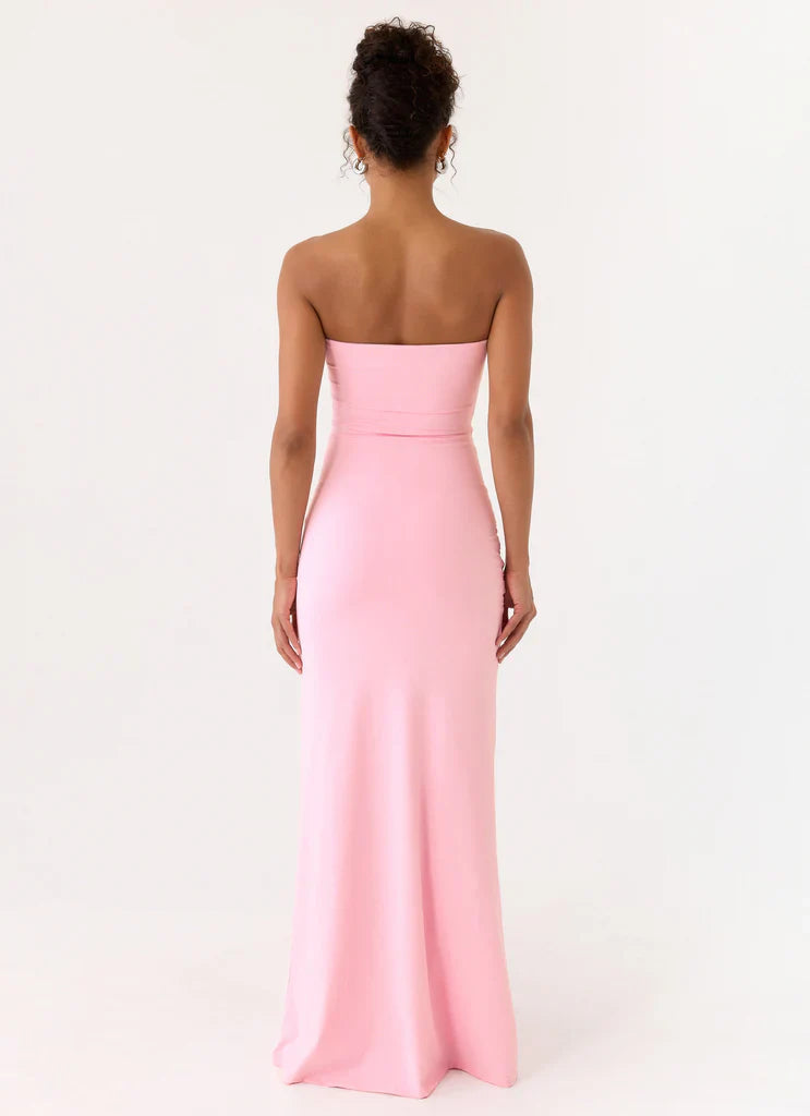 Blush Pink Strapless Knot Waist Maxi Prom Dress For Elegant Formal Evening Occasions