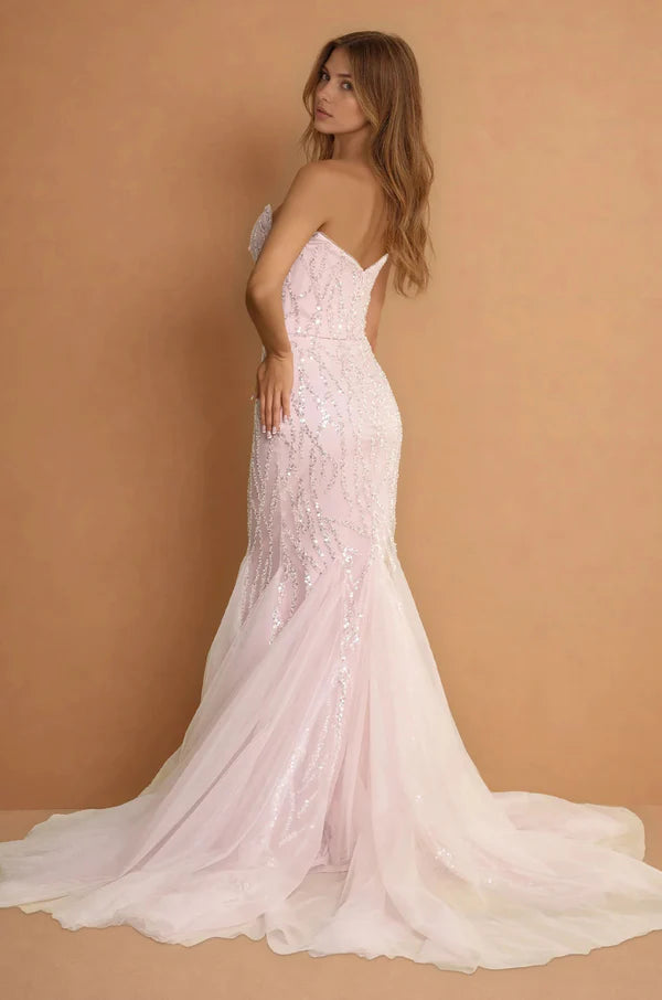 Blush Pink Strapless Sequin Mermaid Evening Dress
