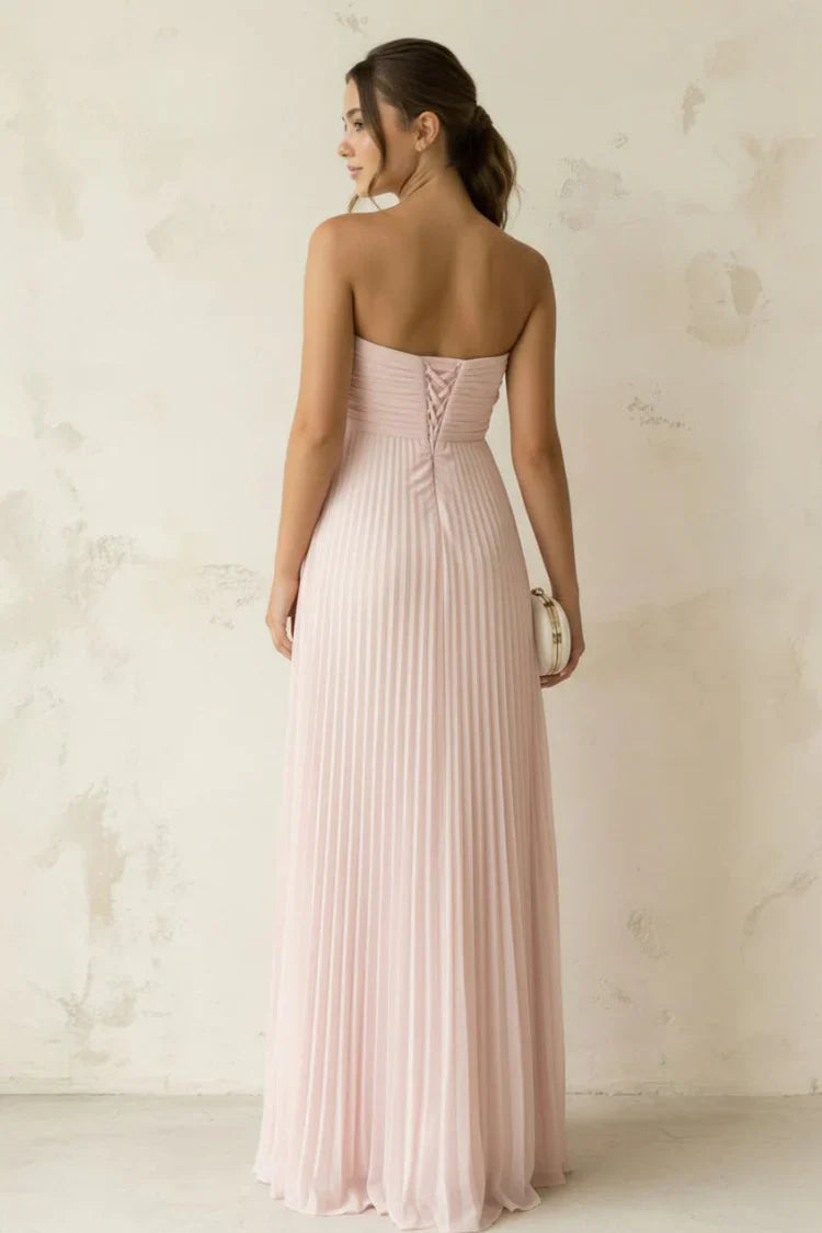 Blush Pink Strapless Twist Knot Pleated Maxi with Shawl Prom Dress
