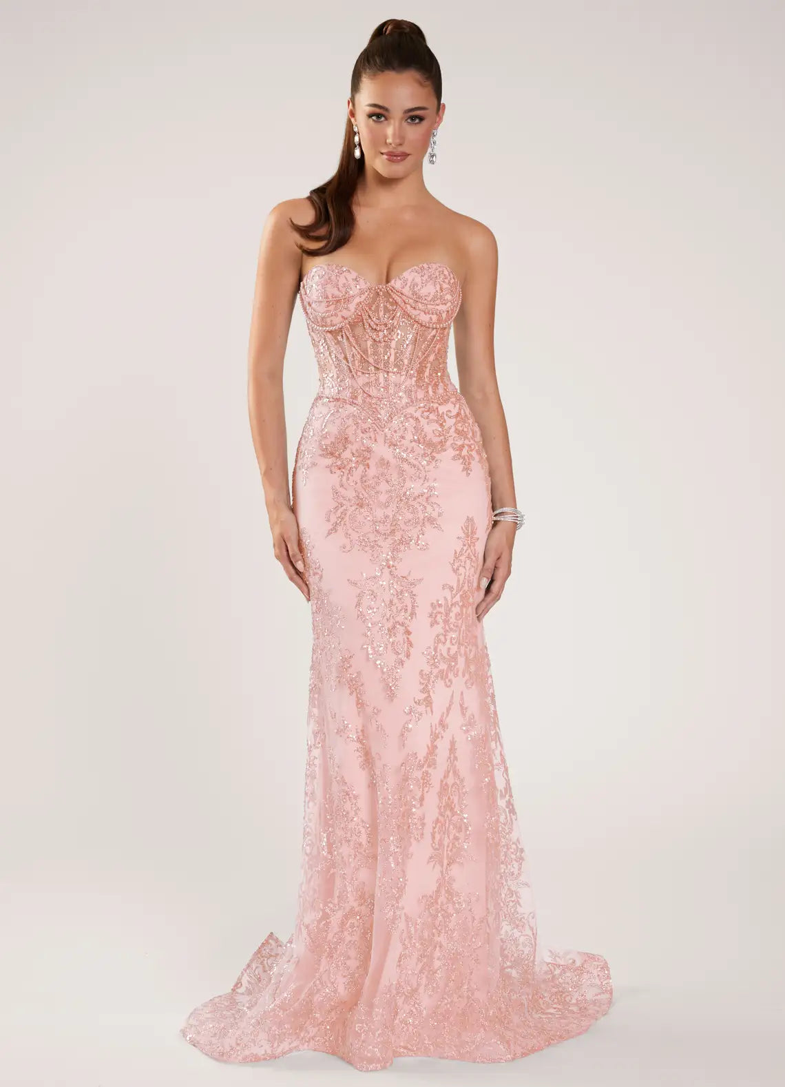 Blush Strapless Sequin Mermaid Evening Dress
