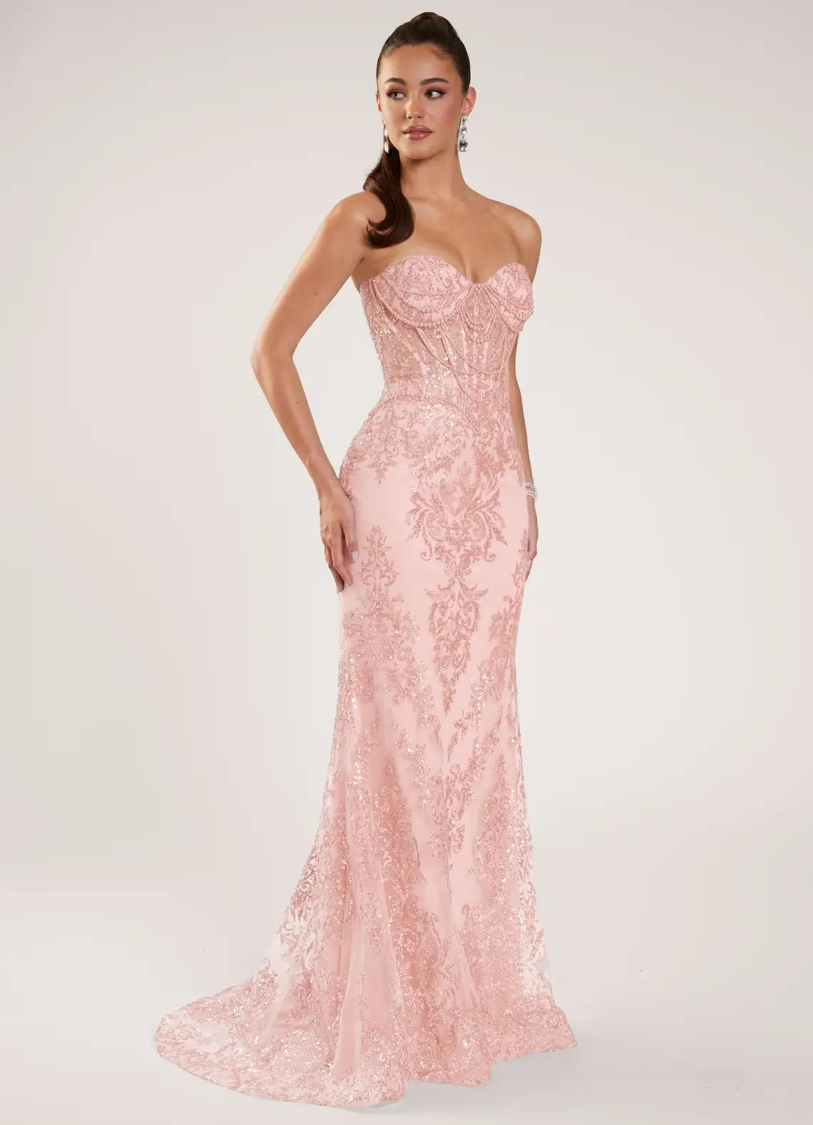 Blush Strapless Sequin Mermaid Evening Dress
