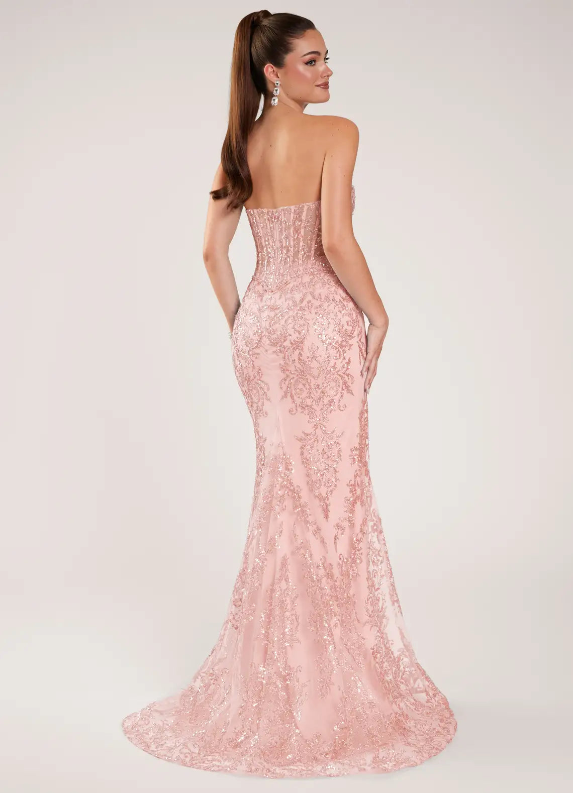 Blush Strapless Sequin Mermaid Evening Dress
