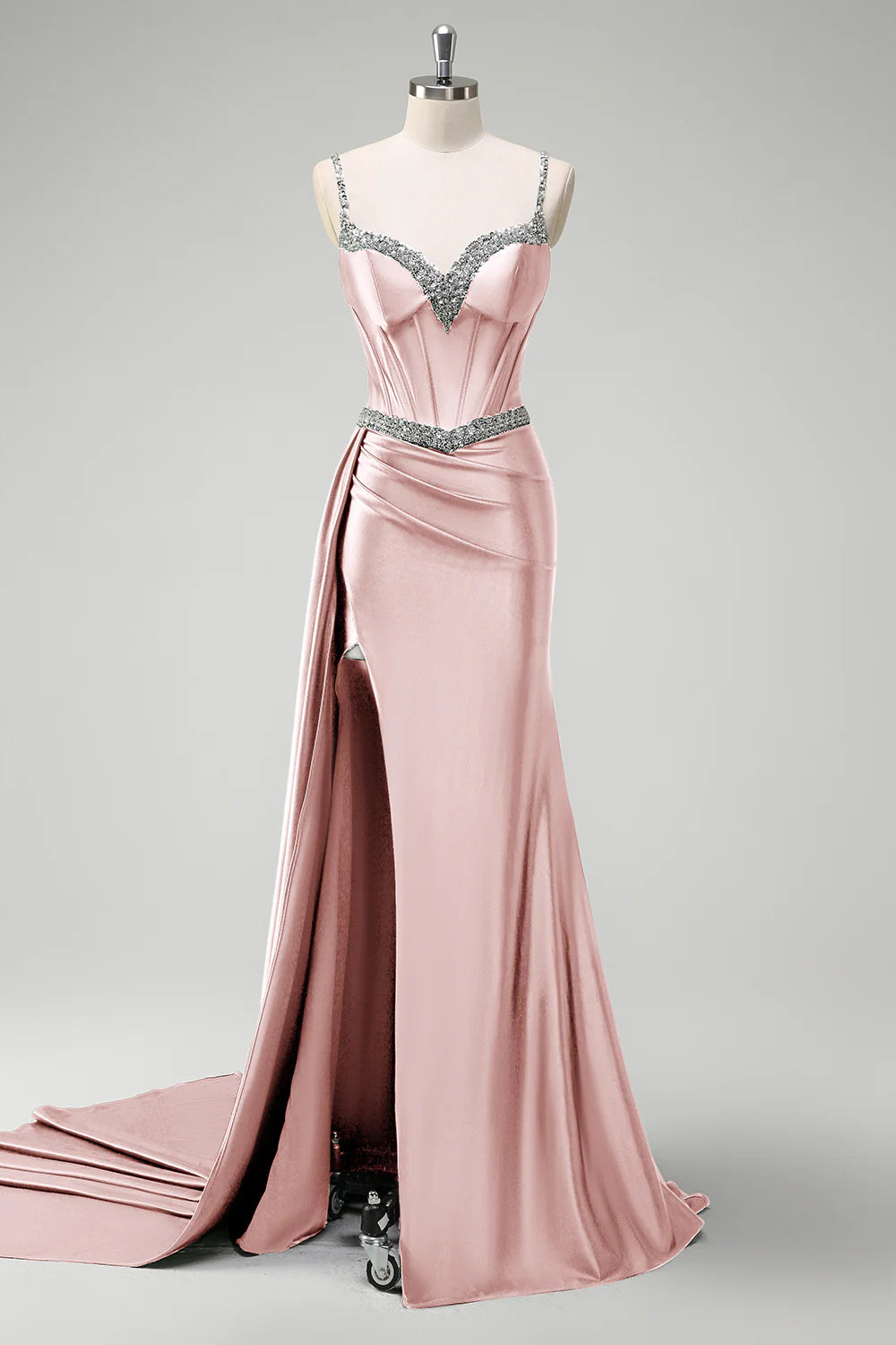 Mermaid fringe tight corset long ball dress with slit