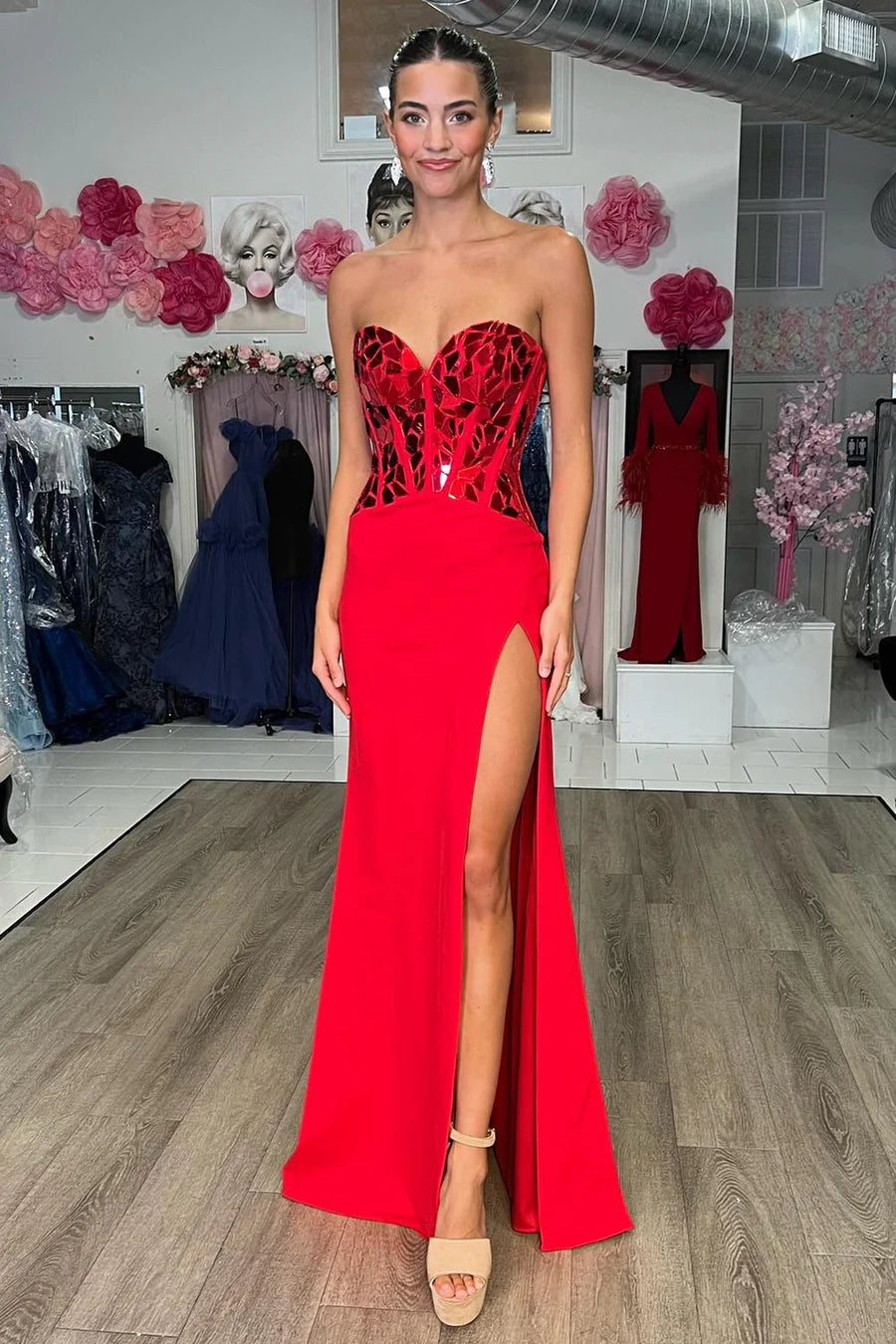 Broken Mirrors Sweetheart Long Prom Dress with Slit