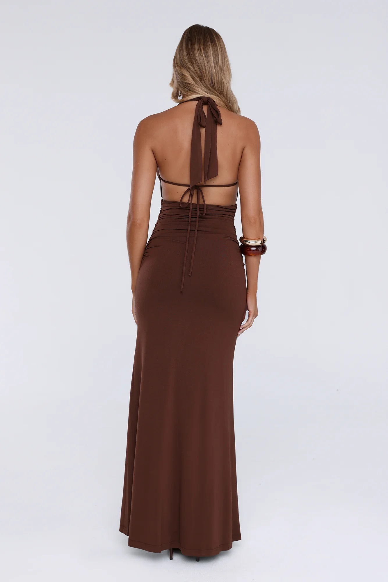 Brown Halter Neck Ruched Homecoming Dresses