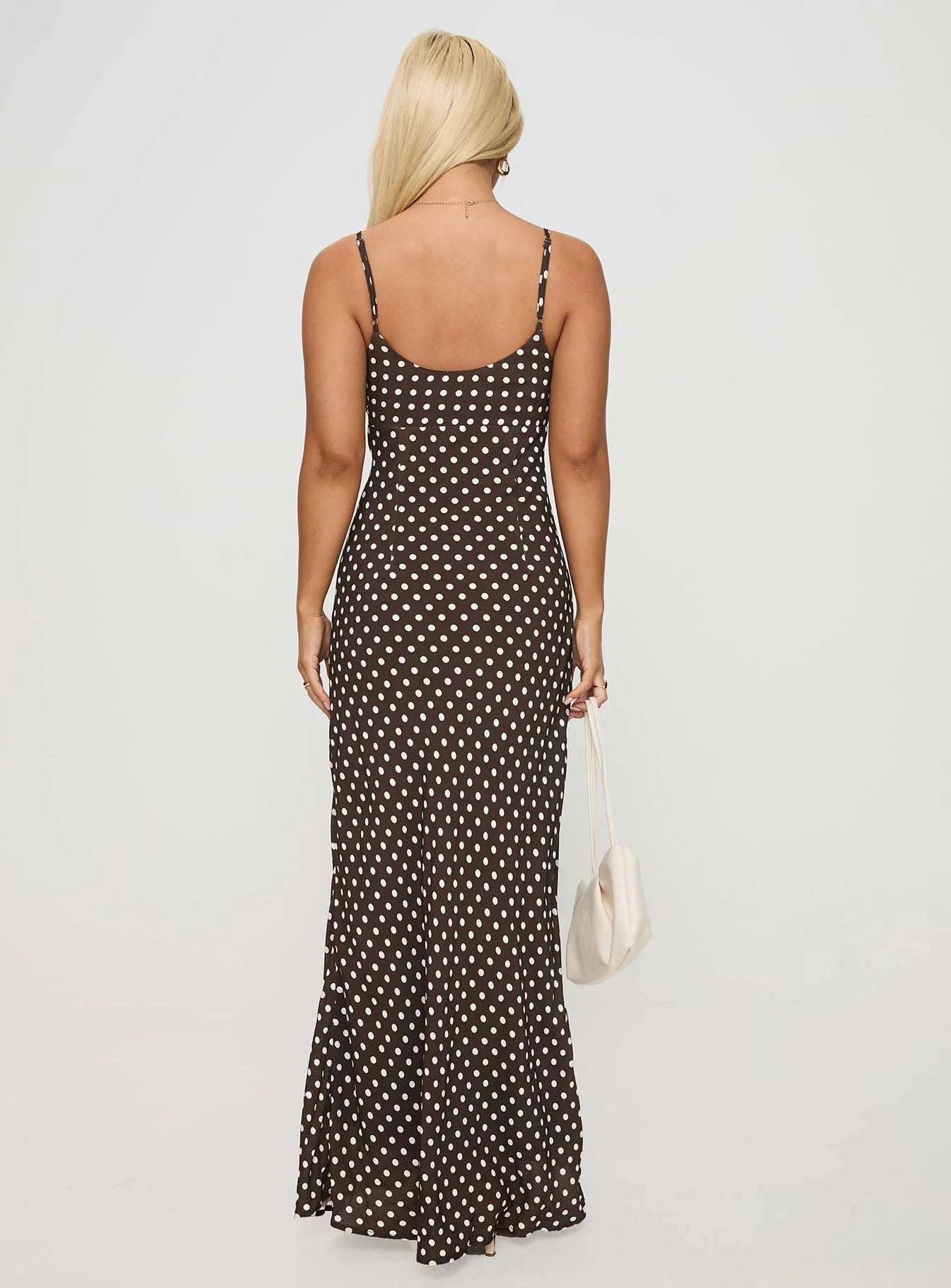 Brown Polka Dot Spaghetti Strap Midi Evening Dresses