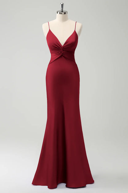 Mermaid front cross pleated long bridesmaid dress