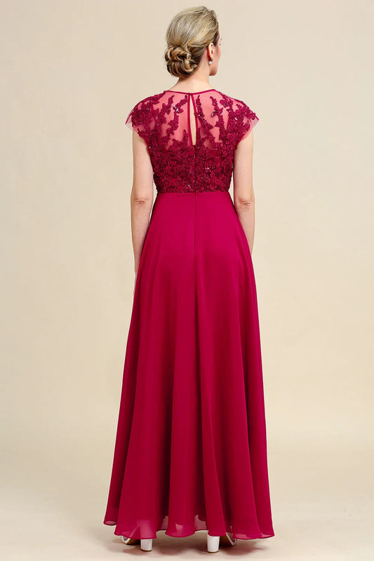 Burgundy A Line Beading Appliques Mother Of Bride Dress