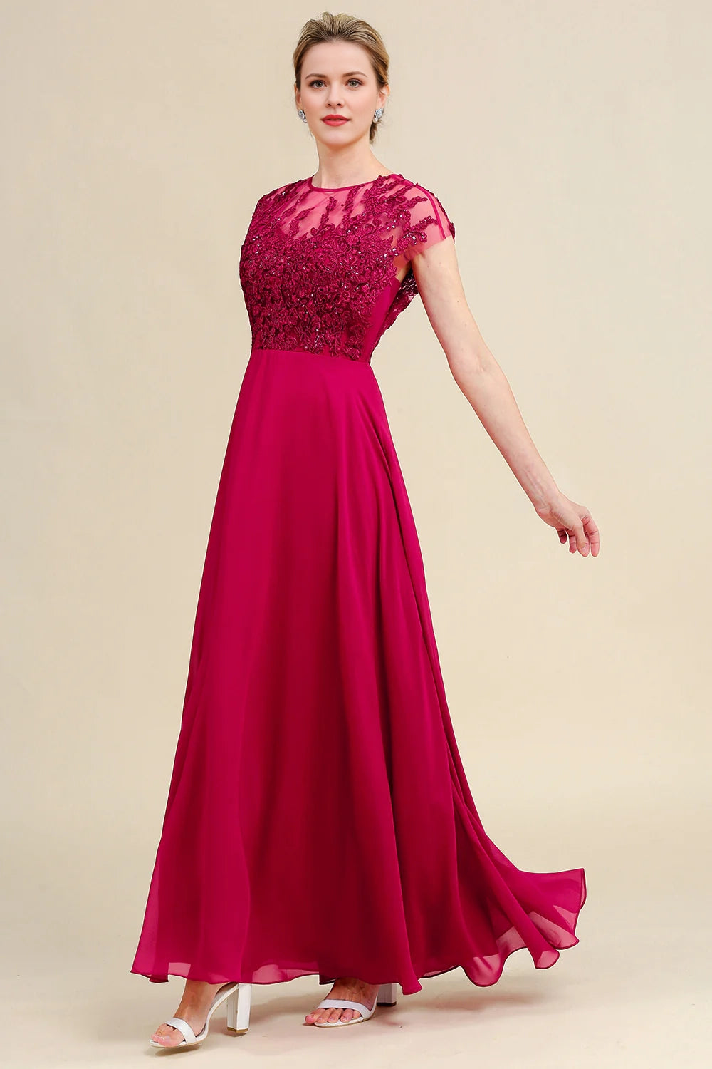 Burgundy A Line Beading Appliques Mother Of Bride Dress