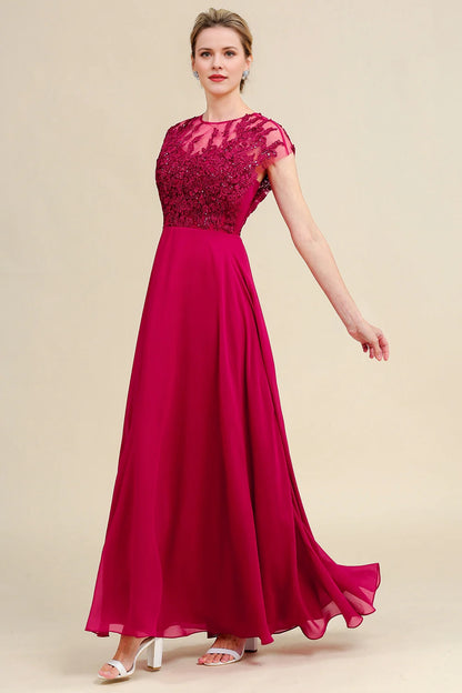 Burgundy A Line Beading Appliques Mother Of Bride Dress
