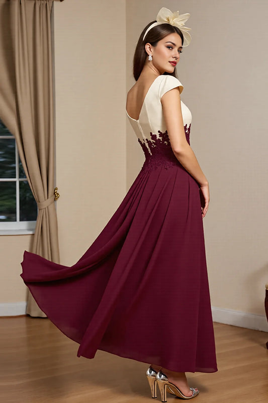 Burgundy A Line Mother Of The Bride Dress With Appliques