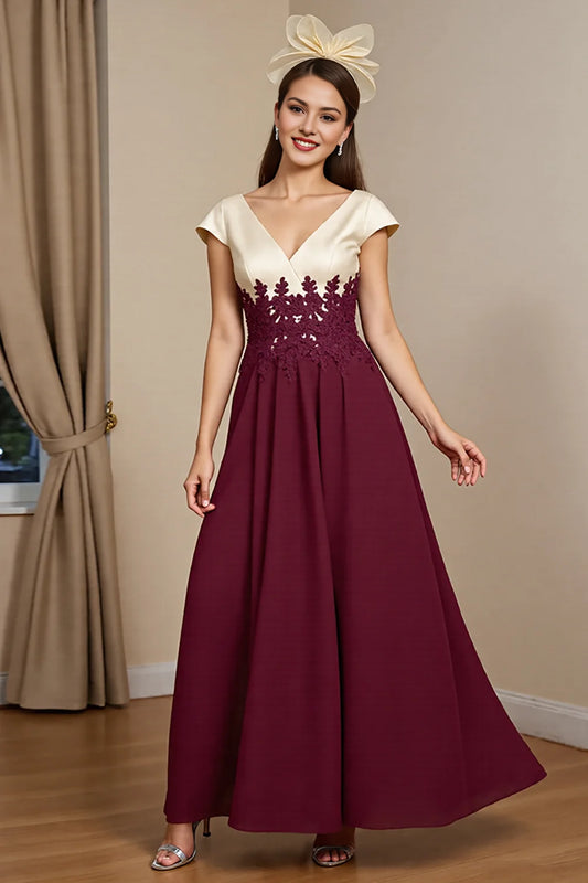 Burgundy A Line Mother Of The Bride Dress With Appliques