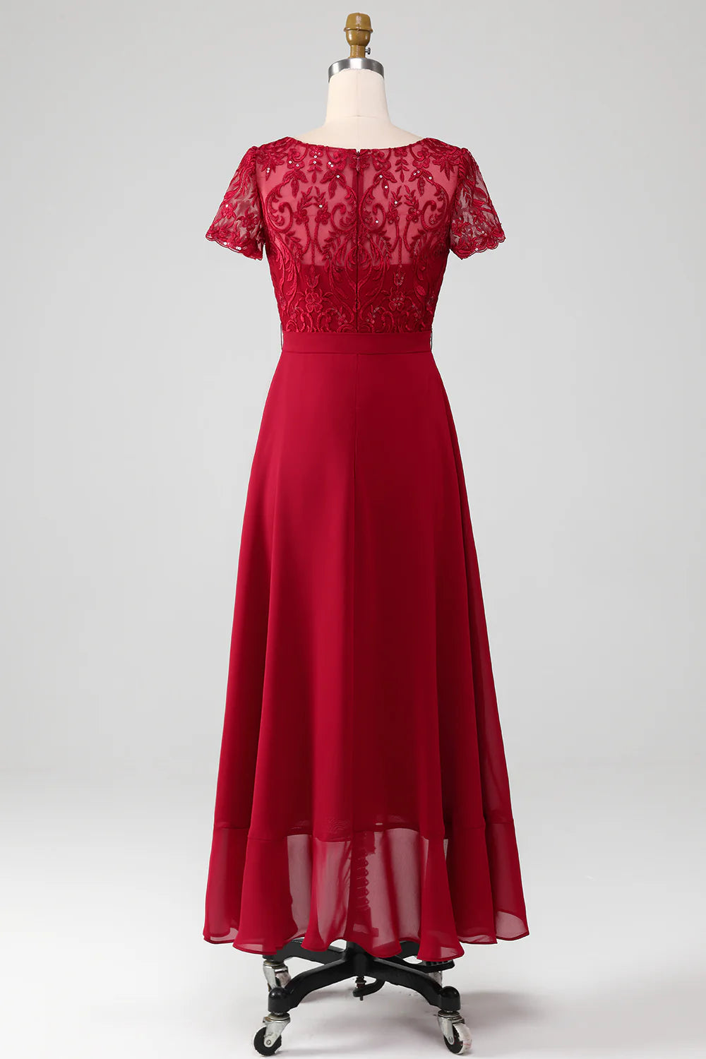 Burgundy A Line Sparkly Sequin Mother of Bride Dress with Appliques