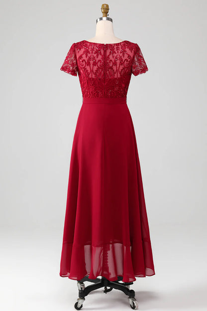 Burgundy A Line Sparkly Sequin Mother of Bride Dress with Appliques