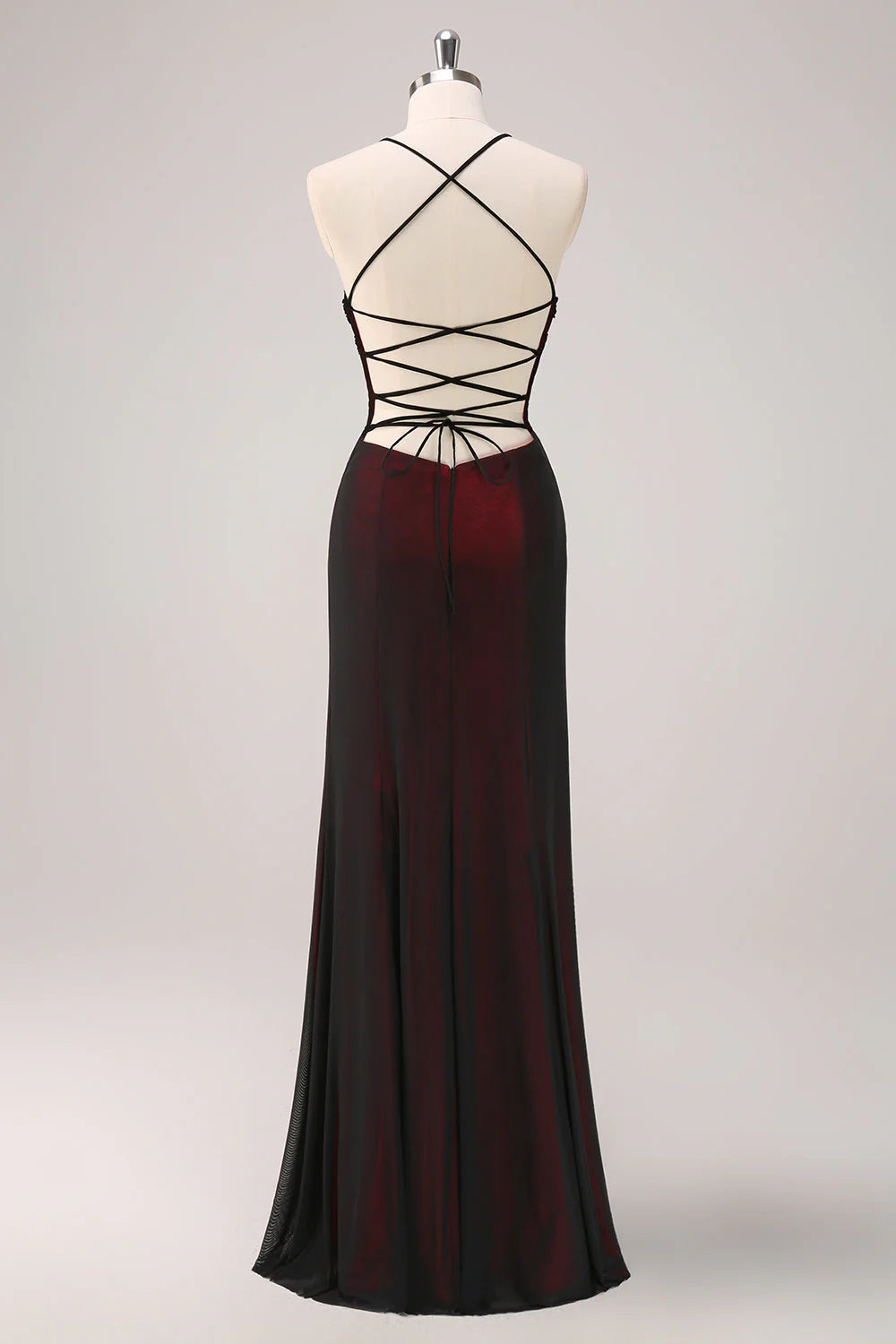 Burgundy Chiffon Beaded Lace-Up Back Halter Mermaid Evening Dresses