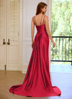 Burgundy Double Strap Cowl Neck Corset Mermaid Evening Dresses