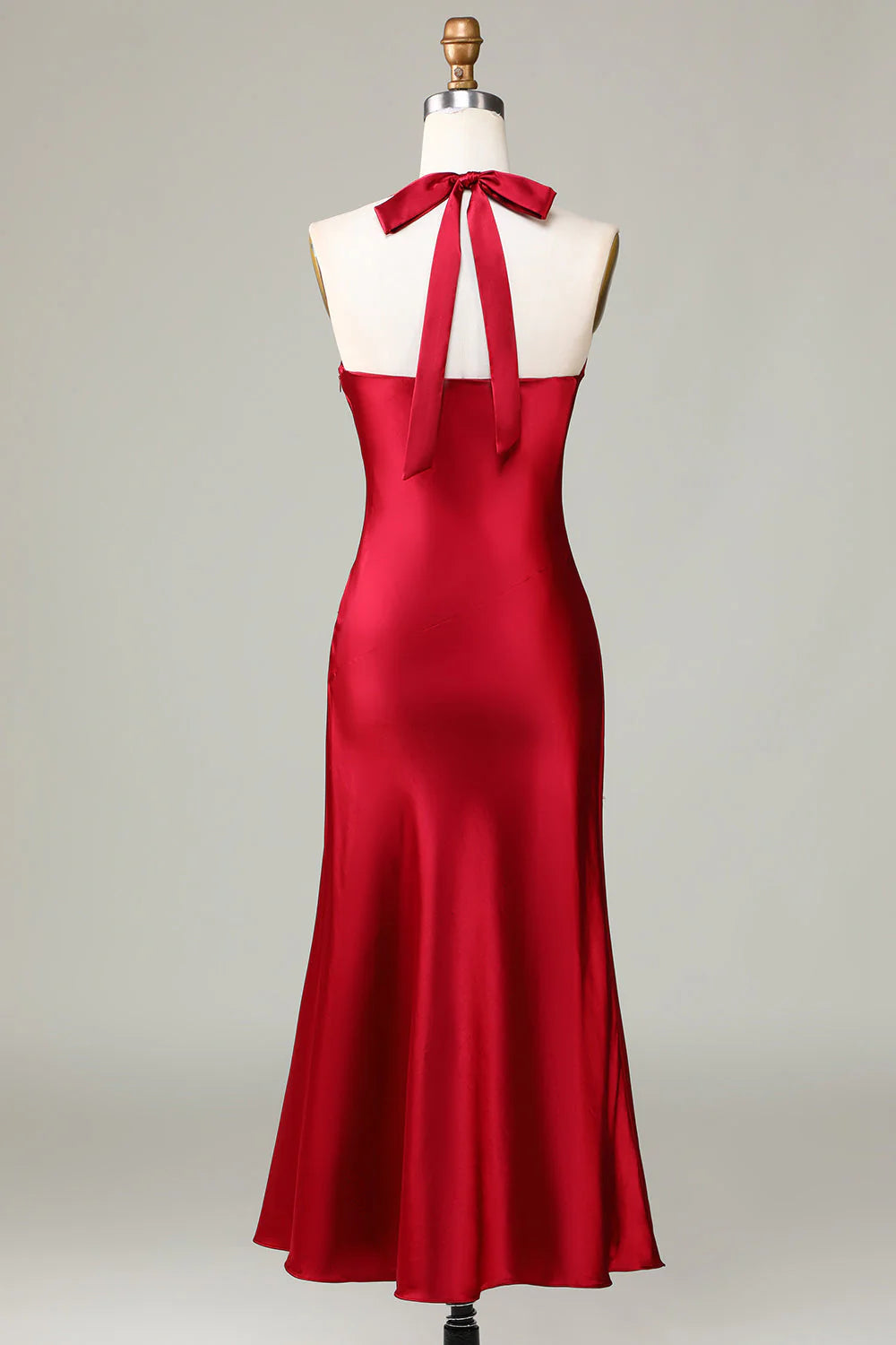 Burgundy Mermaid Halter Long Bridesmaid Dress with Slit