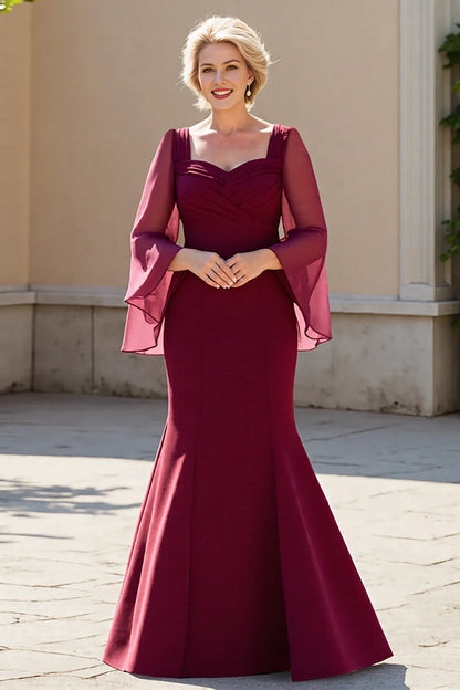 Burgundy Mermaid Long Sleeves Mother Of The Bride Dress