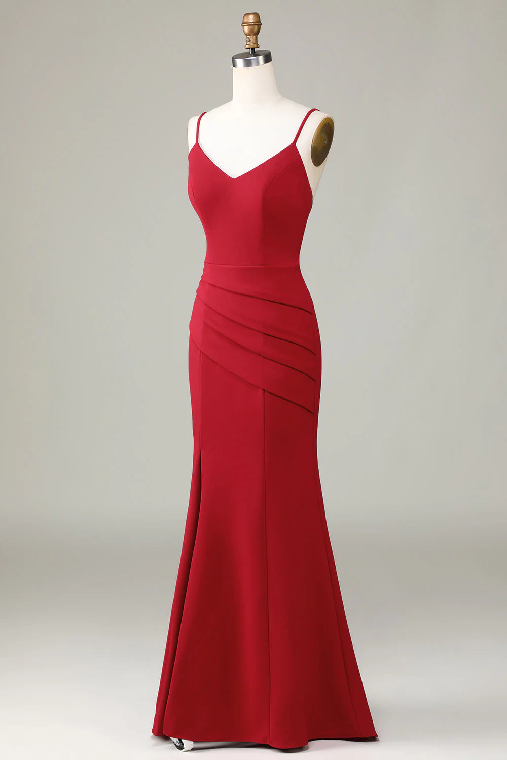 Burgundy Mermaid Spaghetti Straps Sleeveless Bridesmaid Dress with Slit