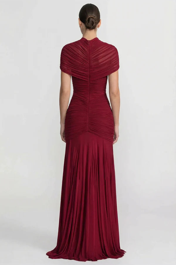 Burgundy Off-the-Shoulder Cutout Ruched Mermaid Evening Dresses