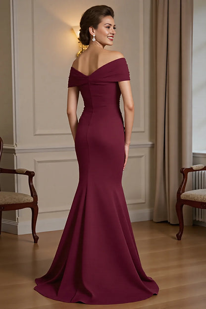 Burgundy Off The Shoulder Mermaid Mother Of The Bride Dress