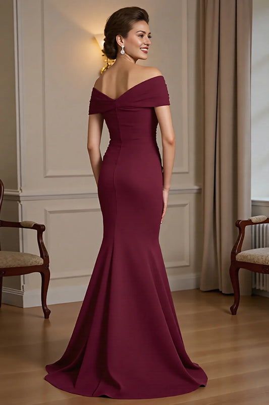 Burgundy Off The Shoulder Mermaid Mother Of The Bride Dress