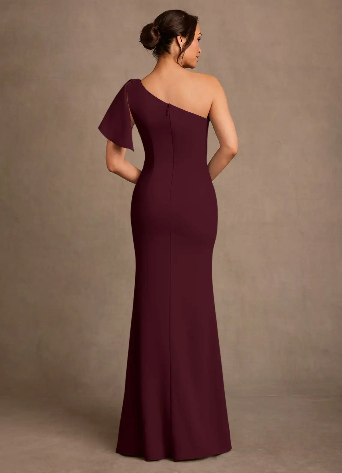 Burgundy One-Shoulder Mermaid Maxi Evening Dresses
