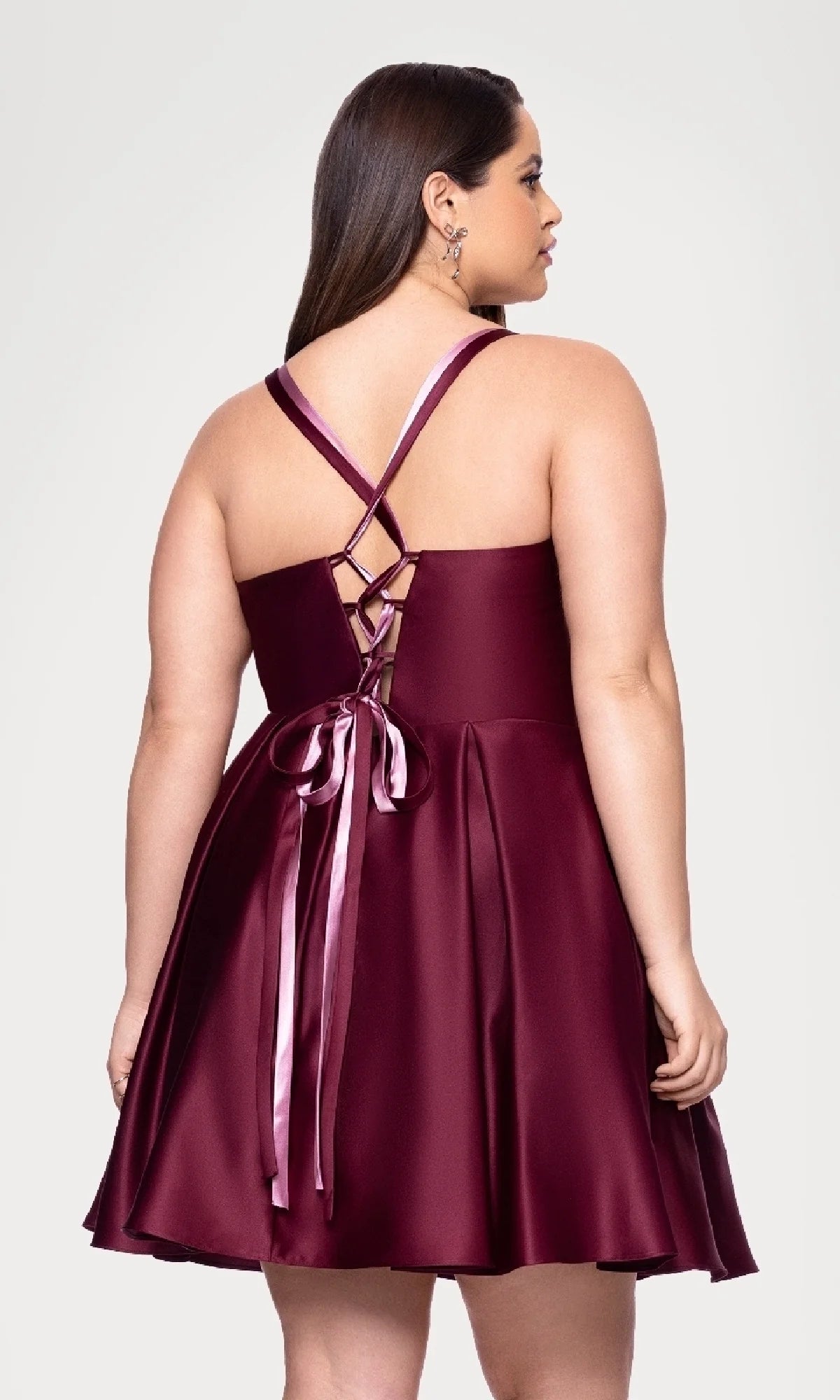Burgundy Satin Sweetheart Lace-Up Back Homecoming Dresses